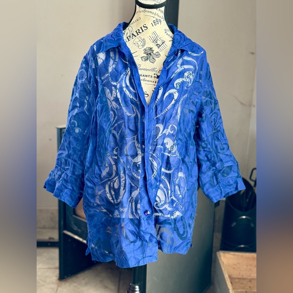 TanJay Royal Blue Sheer Button Down Shirt